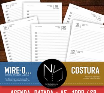 Agenda 2025 – A5 – 1DPP/SB | Costura+Folhas – Col. Cute Clean