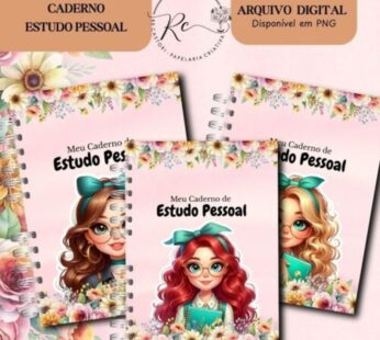 KIT DIGITAL CADERNO PARA ESTUDO PESSOAL – FEMININO FLORAL ROSA