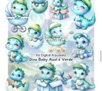 Kit Digital DINO BABY AZUL AQUARELA