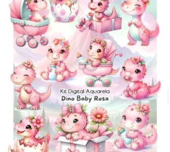 Kit Digital DINO BABY ROSA AQUARELA