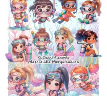 Kit Digital MERGULHADORA MASCOTINHAS AQUARELA