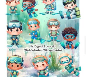 Kit Digital MERGULHADOR MASCOTINHO AQUARELA